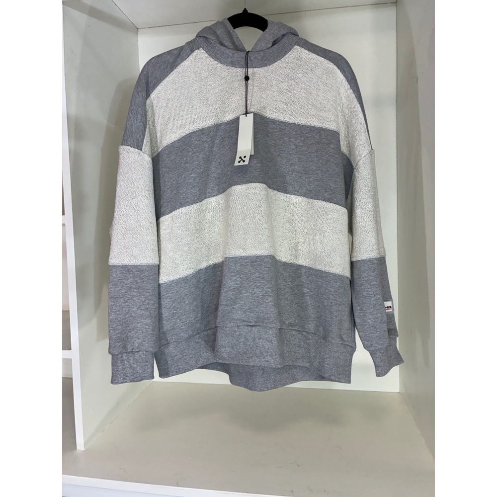 we-ar4 Striped Hoodie Women XS Grey Cream Long Sleeve Cotton Made in USA